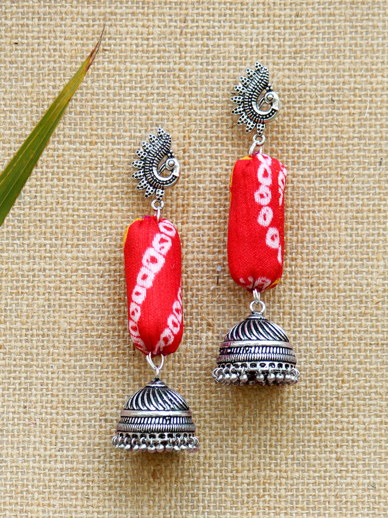 Bandhej Jhumka, a gorgeous Indian bohemian ethnic earring jhumka with peacock detail from our designer collection of earrings and jhumkas for women online.