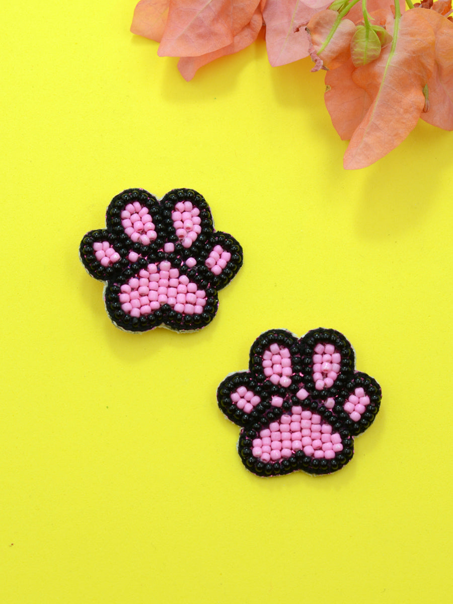 Paw Bead Earrings, a handcrafted earring with handmade beads from our designer hand embroidered collection of earrings for women online.