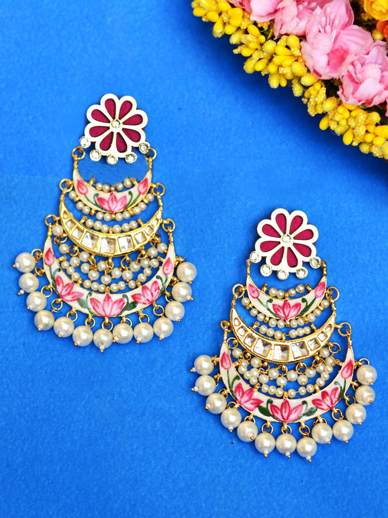 Soha Kundan Earrings, a contemporary handcrafted earring from our wedding collection of Kundan, gota patti, pearl earrings for women.