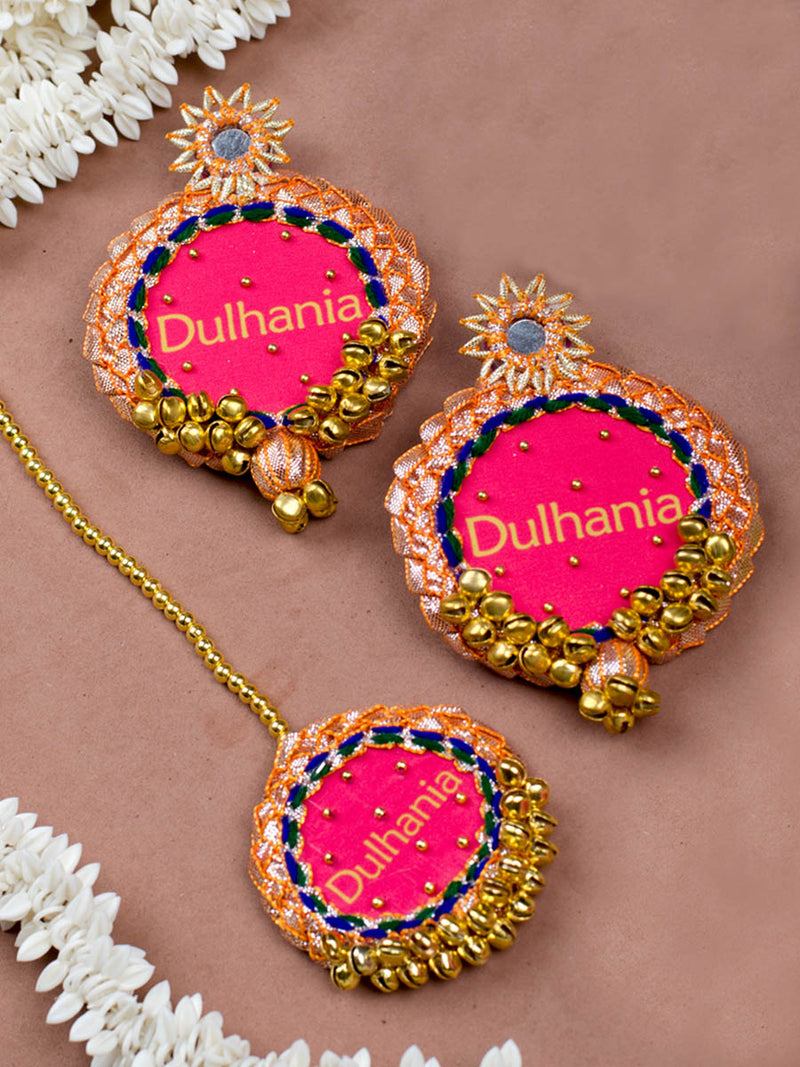 Dulhania Embroidered Gota Patti Set 2 (Earrings + Maang Tikka)