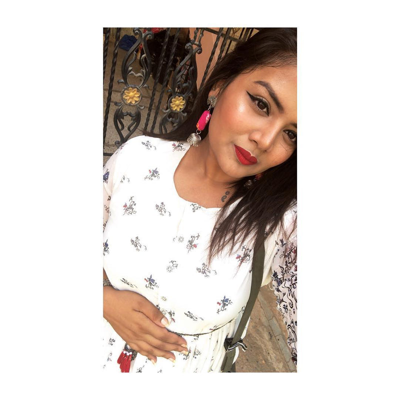 Bandhej Jhumka, a gorgeous Indian bohemian ethnic earring jhumka with peacock detail from our designer collection of earrings and jhumkas for women online.